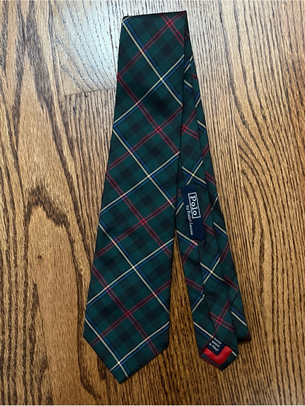 Vintage Polo Ralph Lauren Neck Tie Silk Italy Green Red Plaid Preppy Pony NWT